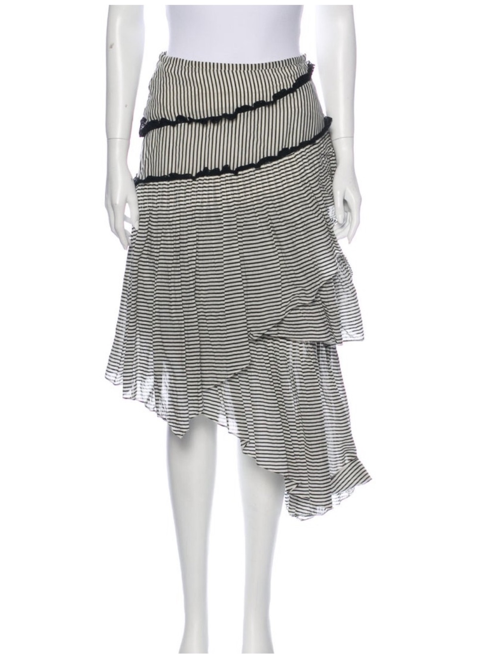 Love Sam Striped Asymmetric Ruffle Midi Skirt